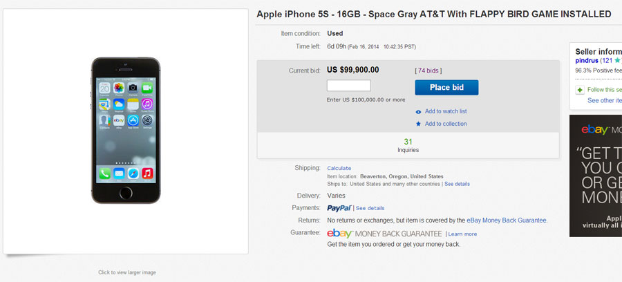 à¹‚à¸—à¸£à¸¨à¸±à¸žà¸—à¹Œà¸—à¸µà¹ˆà¸¡à¸µ Flappy Bird à¹€à¸„à¸£à¸·à¹ˆà¸­à¸‡à¸™à¸µà¹‰à¸›à¸£à¸°à¸¡à¸¹à¸¥à¸¡à¸²à¸ªà¸¹à¸‡à¸–à¸¶à¸‡ $99,900 à¹à¸¥à¹‰à¸§à¸™à¸°!!